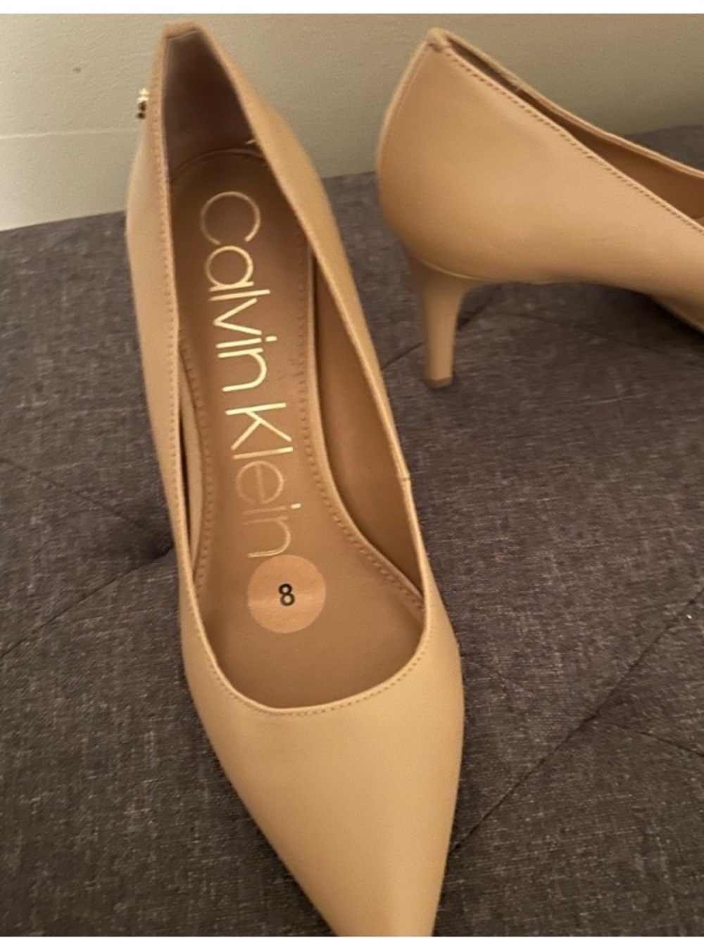 Calvin Klein Beige Pointed-Toe Mid Heel Pumps
